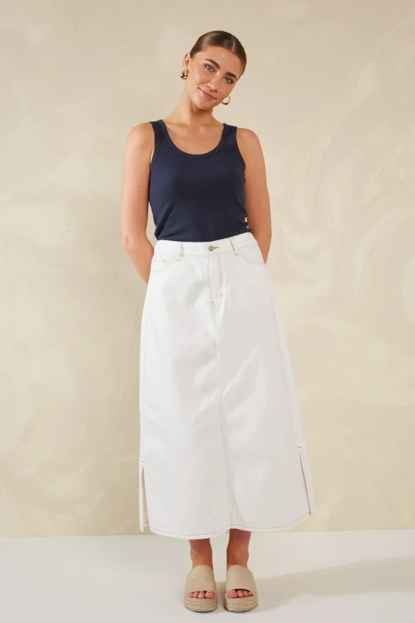 Haven Dalton Denim Skirt - White Outlet