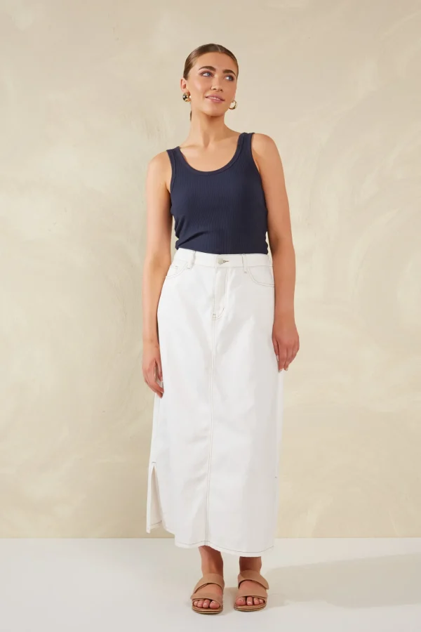 Haven Dalton Denim Skirt - White Outlet