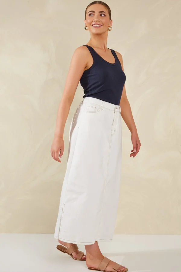 Haven Dalton Denim Skirt - White Outlet